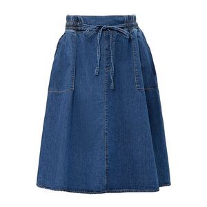 Women's Elastic Waist Denim Skirt Casual A-Line Midi Jean Skirt with Pockets